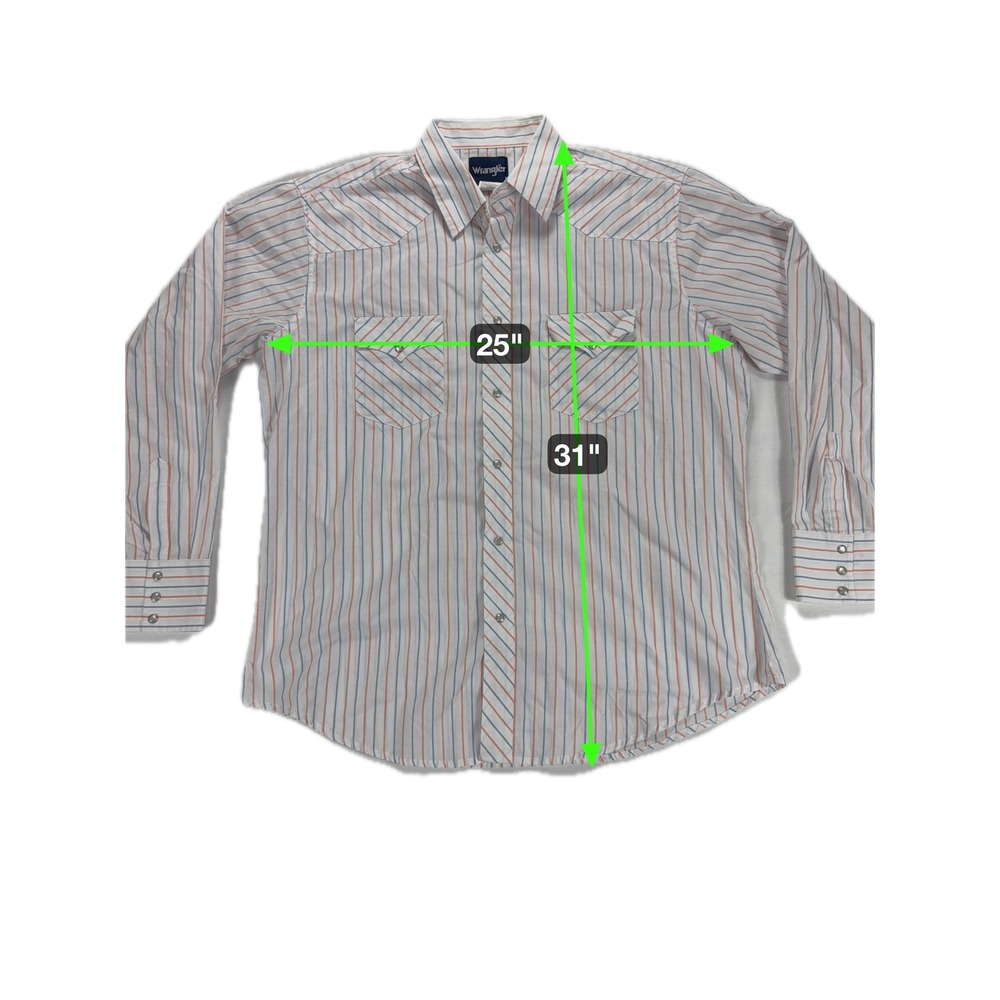 Wrangler Mens Western‎ Shirt XL Long Sleeve White Orange Blue Stripe Snap Button - Picture 8 of 9